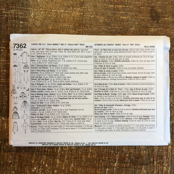 Simplicity Sewing Pattern 8157 11.5" Doll Dress Evening Wardrobe  Barbie UNCUT - Picture 2 of 2